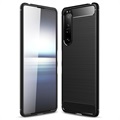 Coque Sony Xperia 1 III en TPU Brossé - Fibre de Carbone - Noire