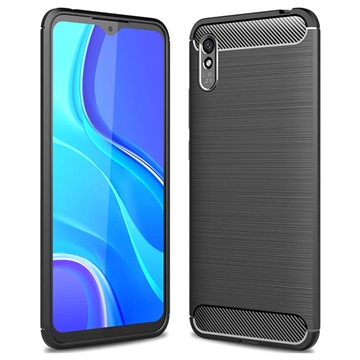 Coque Xiaomi Redmi 9A en TPU Brossé - Fibre de Carbone - Noire