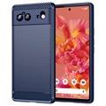 Coque Google Pixel 6 en TPU Brossé - Fibre de Carbone - Bleue