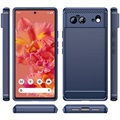 Coque Google Pixel 6 en TPU Brossé - Fibre de Carbone - Bleue