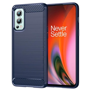 Coque OnePlus Nord 2 5G en TPU Brossé - Fibre de Carbone - Bleu