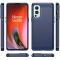 Coque OnePlus Nord 2 5G en TPU Brossé - Fibre de Carbone - Bleu