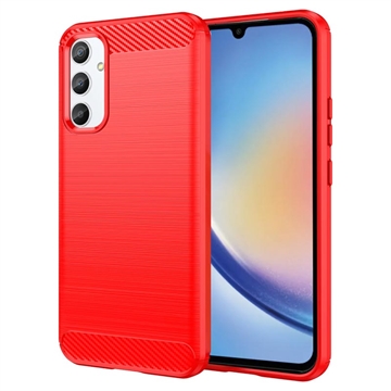 Coque Samsung Galaxy A34 5G en TPU Brossé - Fibre de Carbone - Rouge