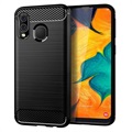 Coque Samsung Galaxy A40 en TPU Brossé - Fibre de Carbone - Noire