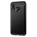 Coque Samsung Galaxy A40 en TPU Brossé - Fibre de Carbone - Noire