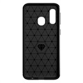 Coque Samsung Galaxy A40 en TPU Brossé - Fibre de Carbone - Noire
