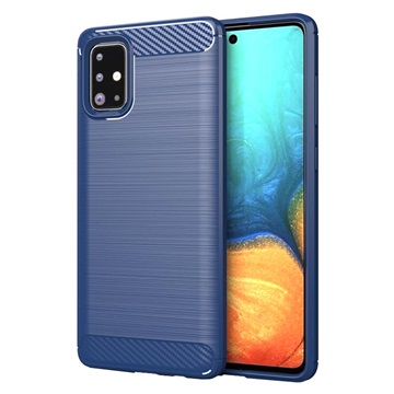 Coque Samsung Galaxy A71 en TPU Brossé - Fibre de Carbone - Bleue