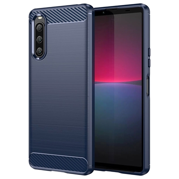 Coque Sony Xperia 10 V en TPU Brossé - Fibre de Carbone - Bleue