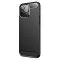 Coque iPhone 13 Pro Max en TPU Brossé - Fibre de Carbone - Noire