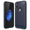 Coque en TPU Brossé pour iPhone X / iPhone XS - Fibre de Carbone - Bleue Foncée