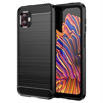 Coque en TPU Brossé pour Samsung Galaxy Xcover6 Pro - Fibre de Carbone - Noire