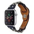 Bracelet Apple Watch Series 7/SE/6/5/4/3/2/1 en Cuir et Chaîne - 45mm/44mm/42mm - Bleu