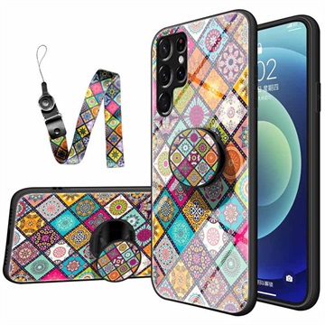 Coque Hybride Samsung Galaxy S22 Ultra 5G Checkered Pattern - Mandala Coloré