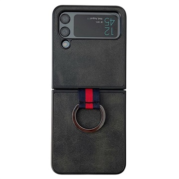 Coque Revêtue Samsung Galaxy Z Flip4 5G avec Anneau Métallique - Noire