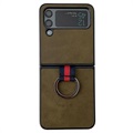 Coque Revêtue Samsung Galaxy Z Flip4 5G avec Anneau Métallique - Verte