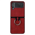 Coque Revêtue Samsung Galaxy Z Flip4 5G avec Anneau Métallique - Rouge