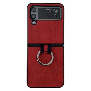 Coque Revêtue Samsung Galaxy Z Flip4 5G avec Anneau Métallique - Rouge