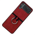 Coque Revêtue Samsung Galaxy Z Flip4 5G avec Anneau Métallique - Rouge