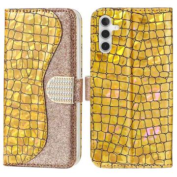 Etui Portefeuille Samsung Galaxy A13 5G - Série Croco Bling - Rose Doré