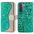 Etui Portefeuille Samsung Galaxy S21 FE 5G - Série Croco Bling - Vert