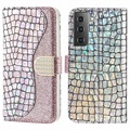 Etui Portefeuille Samsung Galaxy S21 FE 5G - Série Croco Bling - Rose Doré