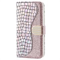 Etui Portefeuille Samsung Galaxy S21 FE 5G - Série Croco Bling - Rose Doré