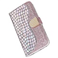 Etui Portefeuille Samsung Galaxy S21 FE 5G - Série Croco Bling - Rose Doré