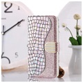 Etui Portefeuille Samsung Galaxy S21 Ultra 5G - Série Croco Bling - Rose Doré