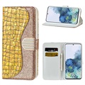 Etui Portefeuille Samsung Galaxy S21 5G - Série Croco Bling - Doré