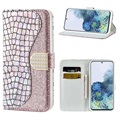 Etui Portefeuille Samsung Galaxy S21 5G - Série Croco Bling - Rose Doré