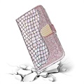 Etui Portefeuille Samsung Galaxy S21 5G - Série Croco Bling - Rose Doré