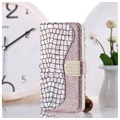 Etui Portefeuille Samsung Galaxy S21 5G - Série Croco Bling - Rose Doré