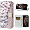 Etui Portefeuille iPhone 12 Pro Max - Série Croco Bling - Rose Doré