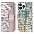 Etui Portefeuille iPhone 14 Pro Max Croco Bling - Rose doré