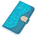 Etui Portefeuille iPhone 14 - Série Croco Bling - Bleu