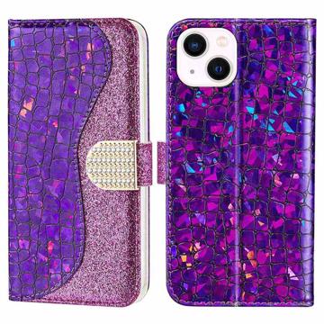 Etui Portefeuille iPhone 14 - Série Croco Bling - Violet