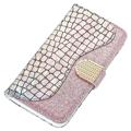 Etui Portefeuille iPhone 14 - Série Croco Bling - Rose doré