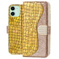 Etui Portefeuille iPhone 11 Croco Bling - Doré