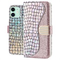 Etui Portefeuille iPhone 11 Croco Bling - Argenté