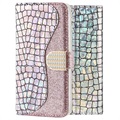 Etui Portefeuille iPhone X / iPhone XS Croco Bling - Argenté