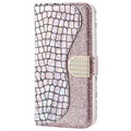 Etui Portefeuille iPhone 13 Mini Croco Bling - Rose Doré