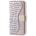 Etui Portefeuille iPhone 13 Mini Croco Bling - Rose Doré