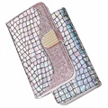 Etui Portefeuille iPhone 13 Mini Croco Bling - Rose Doré