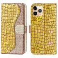 Etui Portefeuille iPhone 13 Pro Croco Bling - Doré