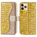 Etui Portefeuille iPhone 13 Pro Croco Bling - Doré