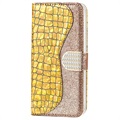 Etui Portefeuille iPhone 13 Pro Croco Bling - Doré