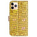 Etui Portefeuille iPhone 13 Pro Croco Bling - Doré