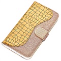 Etui Portefeuille iPhone 13 Pro Croco Bling - Doré