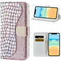 Etui Portefeuille iPhone 12/12 Pro Croco Bling - Rose Doré