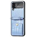 Coque Samsung Galaxy Z Flip4 5G avec Lanière Série Crocodile - Bleu